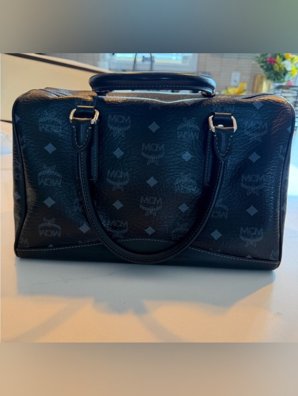 MCM Black Visetos Logo Satchel - Picture 8 of 9